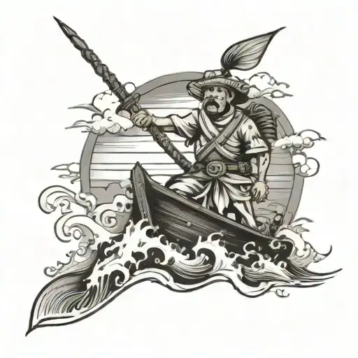 Ancient Filipino Explorer Navigating Through Stormy Seas On A Traditional Boat