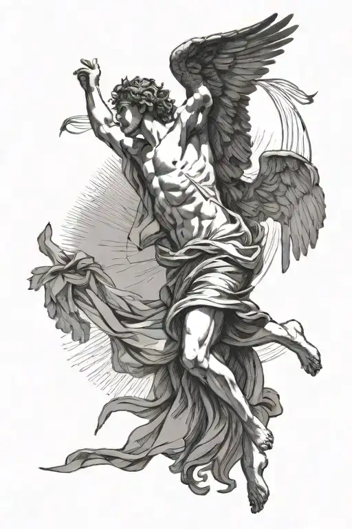 Daedalus Reaching For Icarus' Falling Body As A Silhouette In The Sun