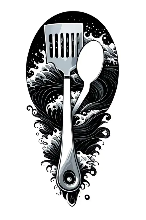 Ocean Waves And Kitchen Utensils Forming The Brim