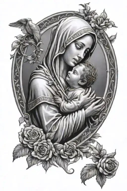 Virgin Mary Holding Baby Angel
