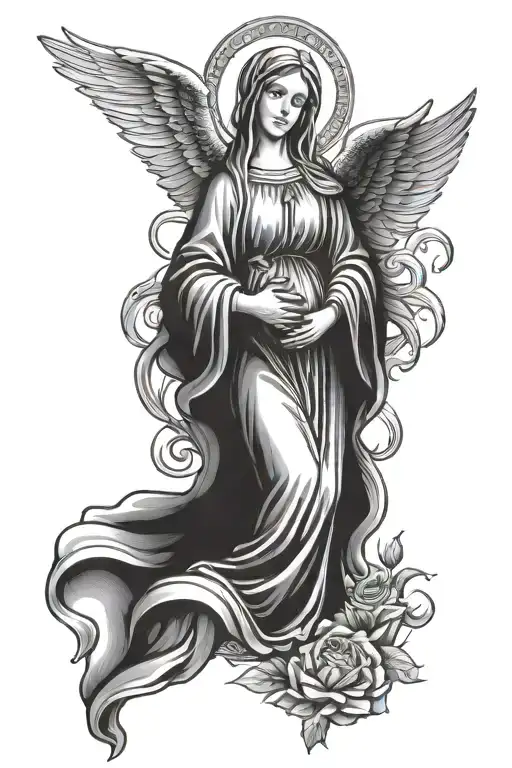 Virgin Mary Holding Infant Angel Wings