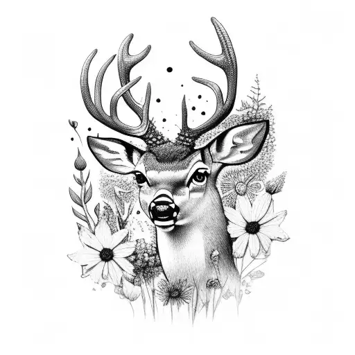 Mossy Deer Sull With Wildflowers