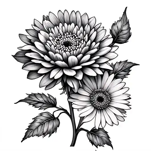 Chrysanthemum And Aster Flower Fine Line