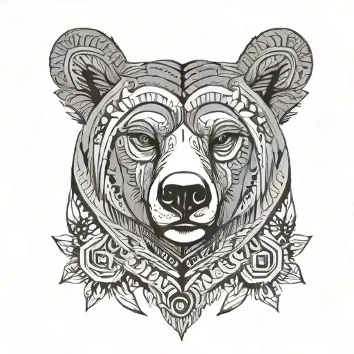 Bear Head Surrounded By African Tribal Patterns