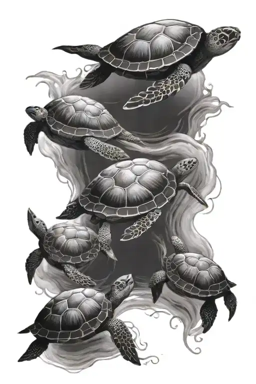 Ocean And Turtles Swimming In The Ocean