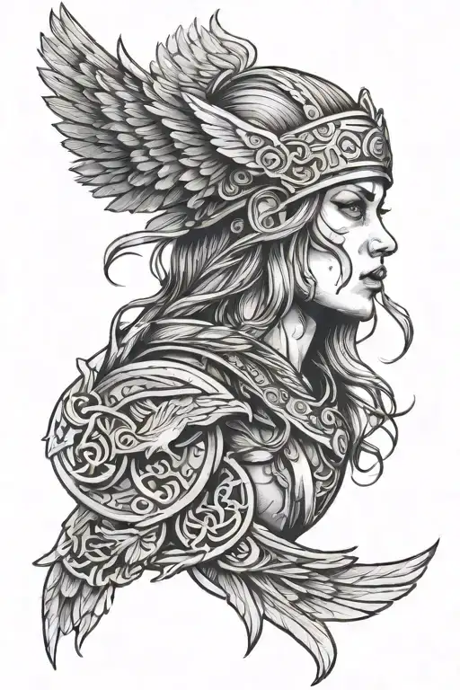 Valkyrie With Runes And Raven