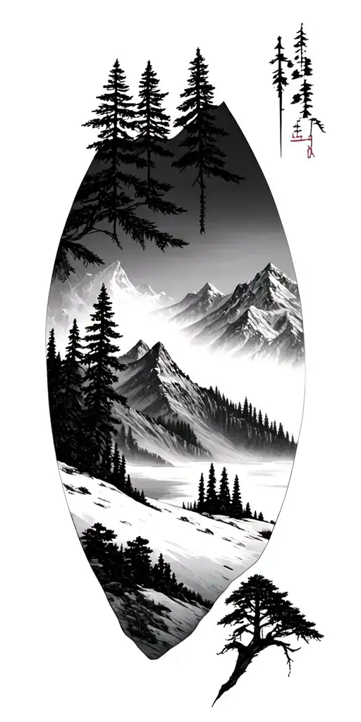 Pine Trees And Mountains