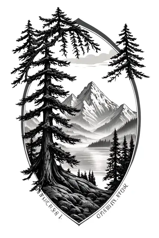 Pine Trees And Mountains