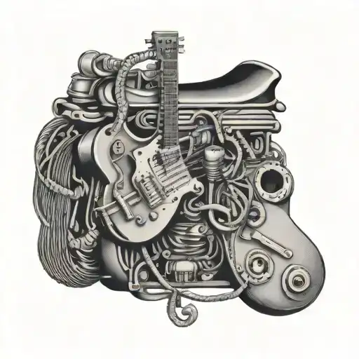 A Car Engine Intertwined With Guitar Strings