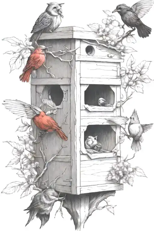 Black Bear Deer Bees Nest Tree With Cardinals