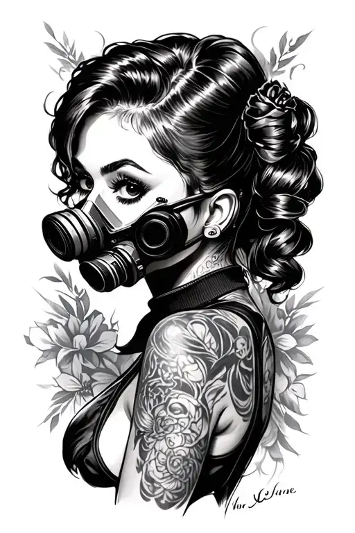 Pin Up Girl Only Wearing Gas Mask