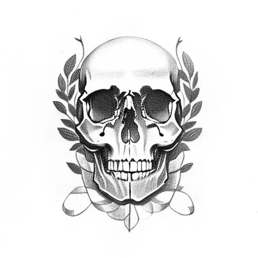 Skull With Laurel Wreath And Greek Mosaic