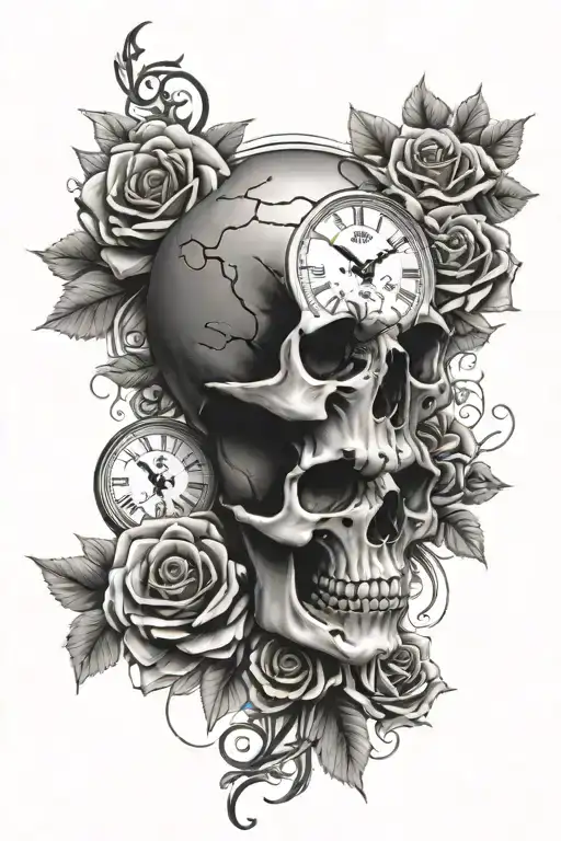 Skulls And Roses Wrapped And A Clock