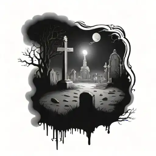 Creepy And Eerie Graveyard Scene