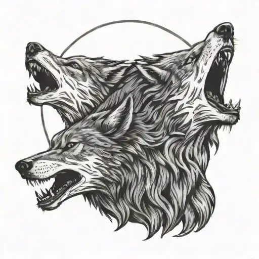 3 Headed Wolf Howling At The Moon