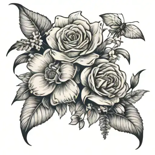 Large Rose On The Bottom With Orchids And Stem Weaved Through Or Around It