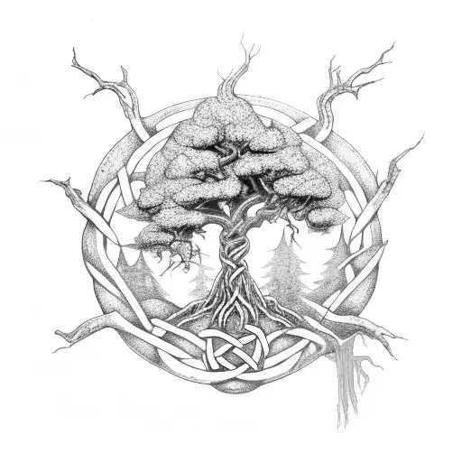 Yggdrasil With A Celtic Band Going Aroud The Forearm