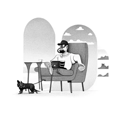 A Coffee Shop Scene With A Dog Lounging In The Sun