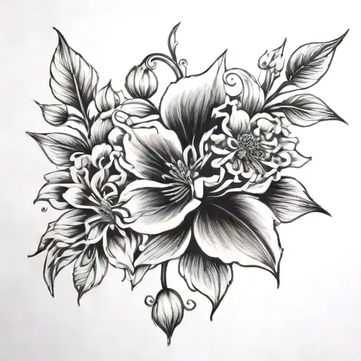 A Detailed Black And Grey Tattoo Of A December And February Flower