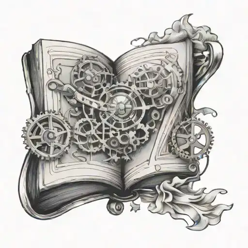 Open Book In Steampunk Style Tattoo Design