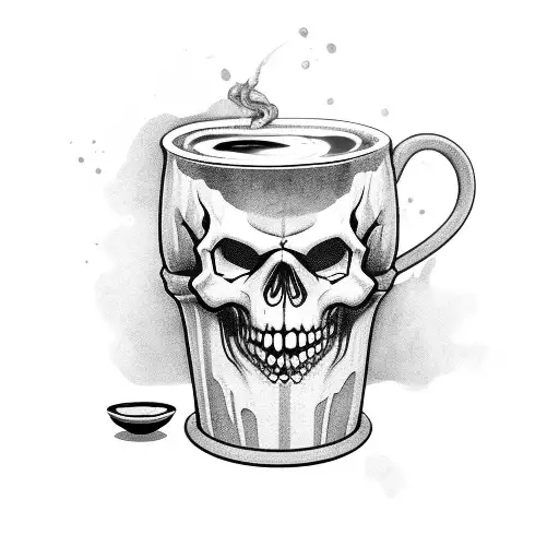 Grunge-inspired Skull With A Coffee Cup In Its Mouth