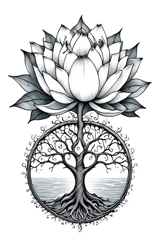 Fine Line Lotus And Tree Of Life