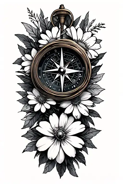 Compass And Flowers Wrapped