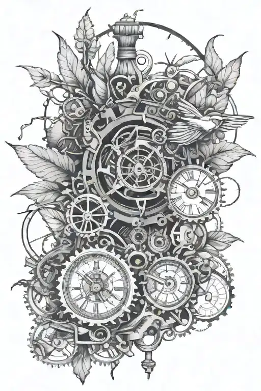 Nature In Steampunk Style Tattoo Design