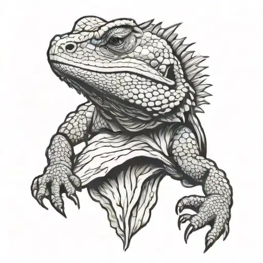 Bearded Dragon Climbing Out Of A Skull