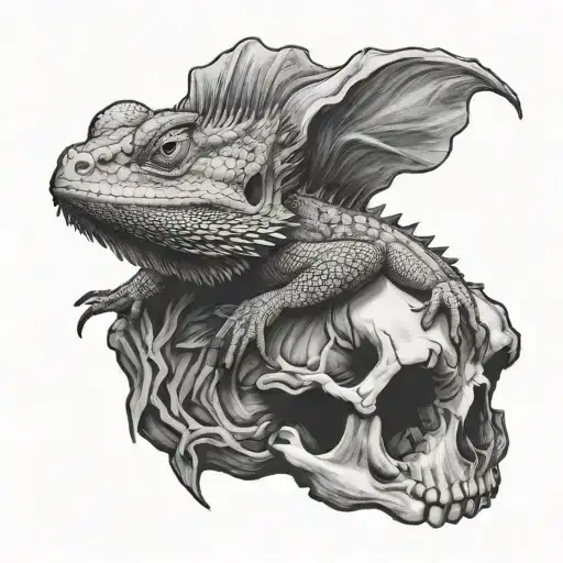 Bearded Dragon Climbing Out Of A Skull