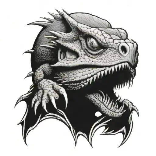 Bearded Dragon Climbing Out Of A Skull