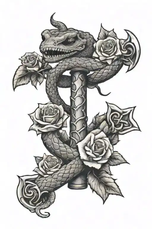 Snake With Roses Tree And Axe