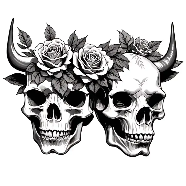 Skull And Roses And Bull Head