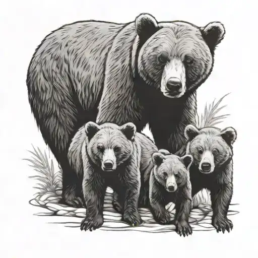 Momma Bear With 4 Cubs Face Only