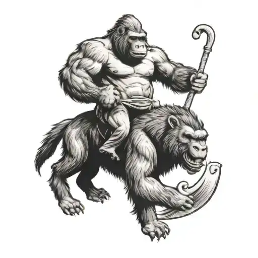 Gorilla Riding A Bear Like A Horse Traditional