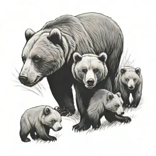 Momma Bear With Four Cubs