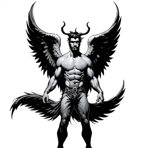 Tow Wings One Is Devil And On Is Angel And In Center A Strong Man