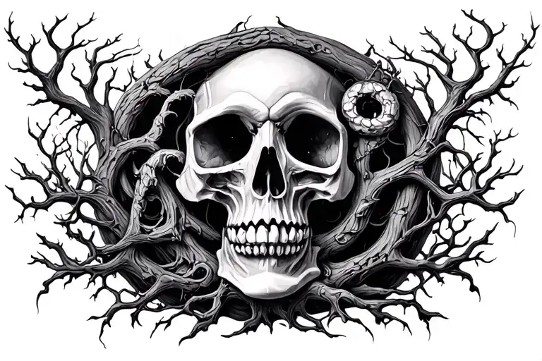 Skull Hourglass Tree Of Life Intertwined