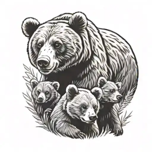 Mama Bear With 2 Cubs