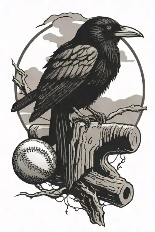 Forline Raven Perched Atop A Softball