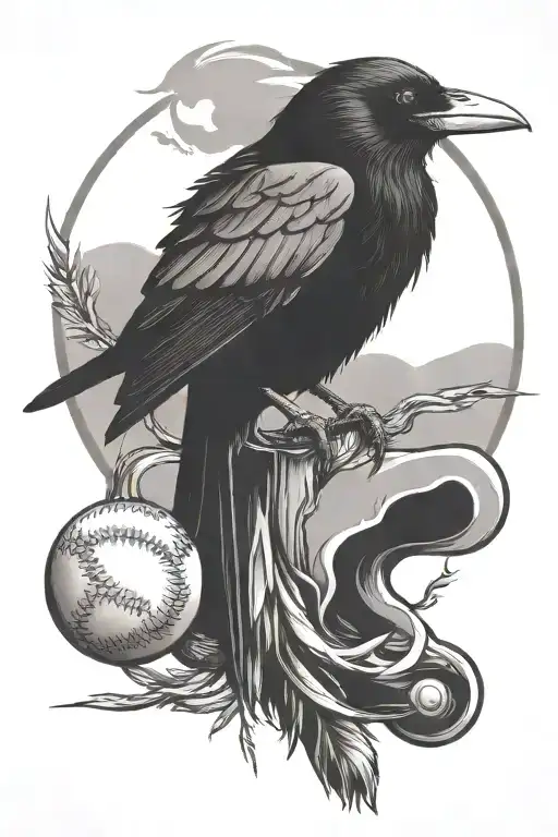 Forline Raven Perched Atop A Softball