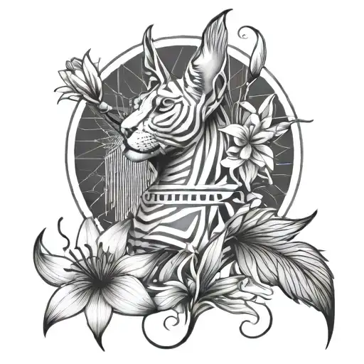 Sphinx And Spider Lily With Geometry