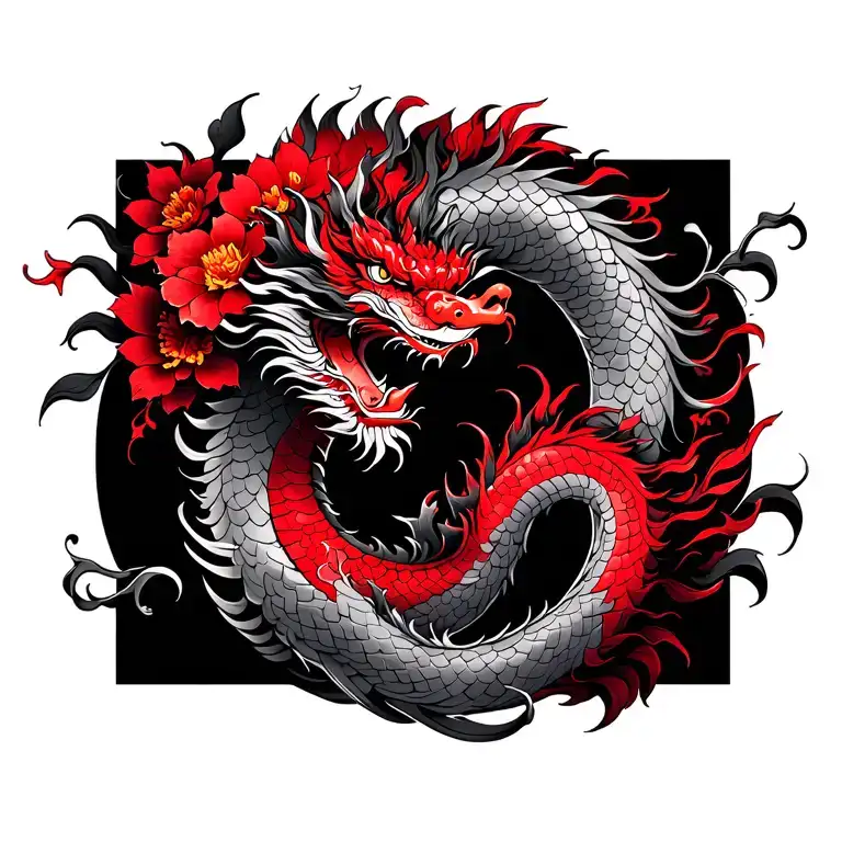 Chinese Dragon With Flower Red
