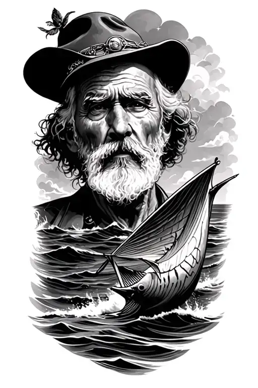 Old Man And The Sea Themed Tattoo But With More Action