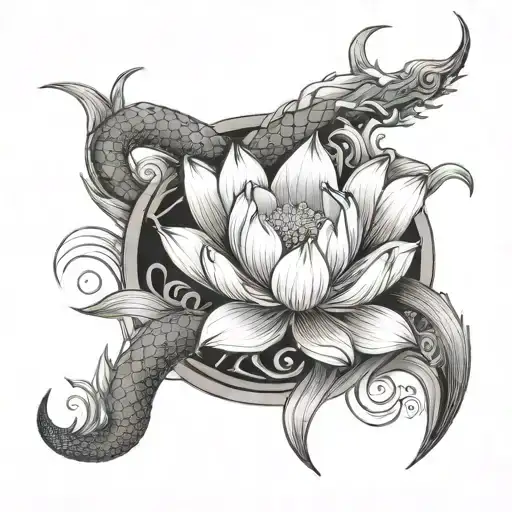 Lotus Flower And Dragaon Rolled Aurond The Verticla