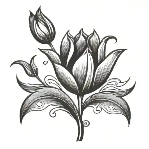 Simple Tribal Black Tulip Flower