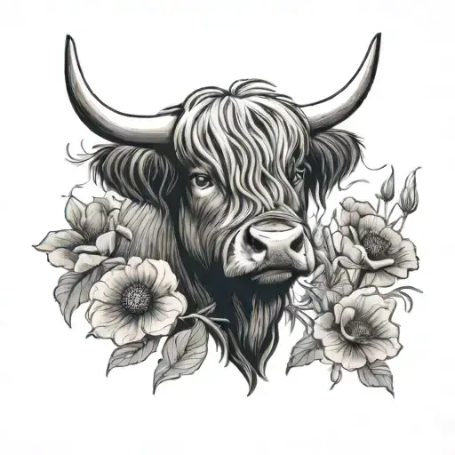 Highland Cow And Poppies Blooming Flower