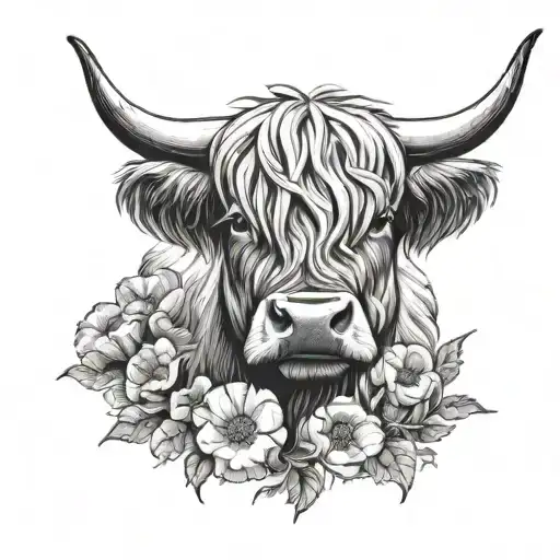 Highland Cow And Poppies Blooming Flower