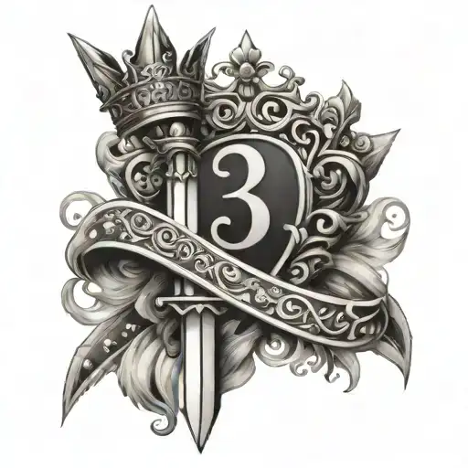 Sword And Tiara With The Numbers 3 And 7