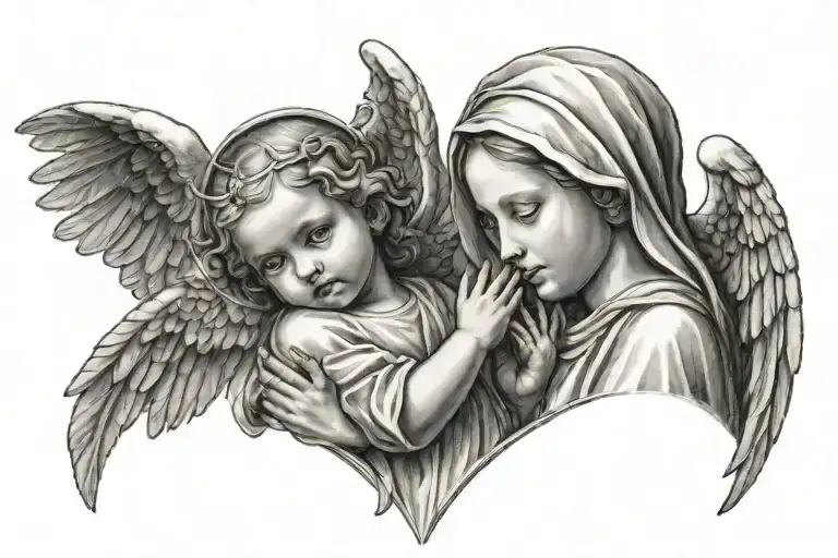 Kid Angel With Virgin Mary Holding Something